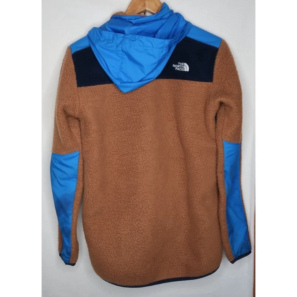 North Face Kids Boys XL Mixed Media Sherpa‎ Fleece Zip Hoodie Jacket Brown